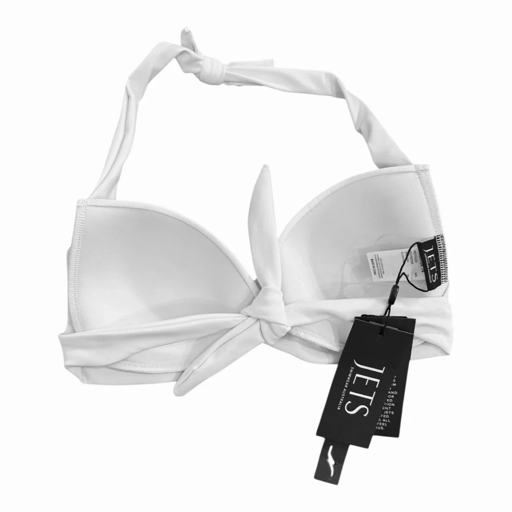 JETS by Jessika Allen Jetset 50's Twist Halter Bikini Top in White NWT